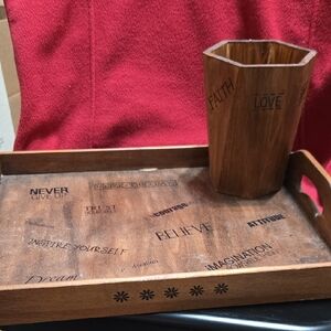 Wooden Inspirational Serving Tray with Utensil Holder - Brown
